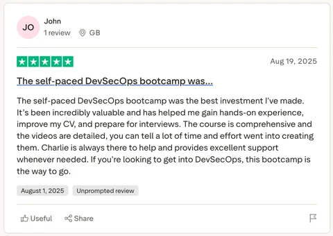 Student review screenshot from the existing Cyber Agoge website