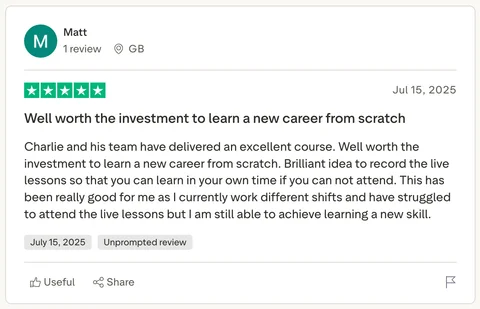 Student review screenshot from the existing Cyber Agoge website